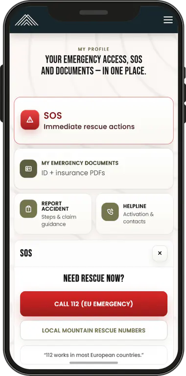 BERG SOS and emergency access screen on a phone